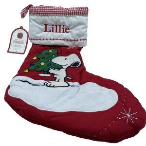 Pottery Barn Kids Lillie Peanuts Snoopy Quilted Christmas Tree Holiday Stocking